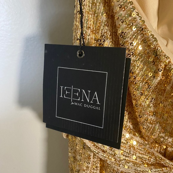NWT IEENA Mac Duggal Gold Sequin Halter Neck Column Gown Formal Evening Dress 8 - Picture 5 of 6